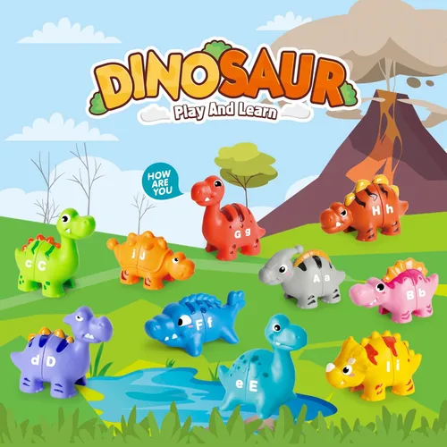 Miniatura 2 de 52 piezas de juguetes de aprendizaje del alfabeto de dinosaurio para niños pequeños de 2 a 4 años, 10 figuras de dinosaurios diferentes, juego ABC
