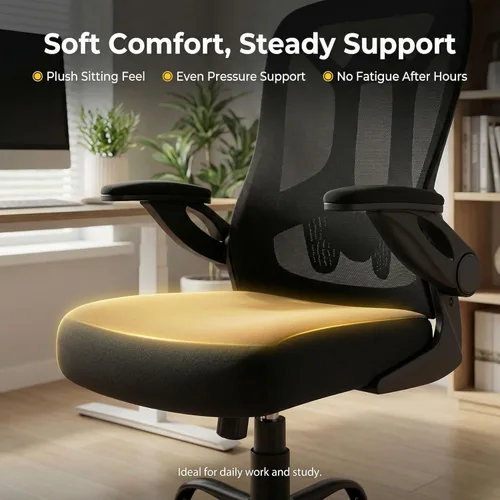 Miniatura 6 de Silla de oficina ergonómica, 300 libras, silla de computadora de malla resistente con soporte lumbar ajustable, brazos abatibles de 90° que ahorran