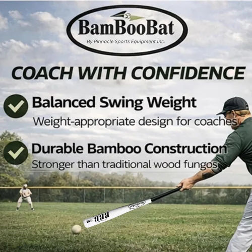 Miniatura 5 de BAMBOOBAT by Pinnacle Sports Equipment INC. Bate de béisbol de bambú para adultos Fungo Infield/Outfield 2-Mango blanco/barril escarlata