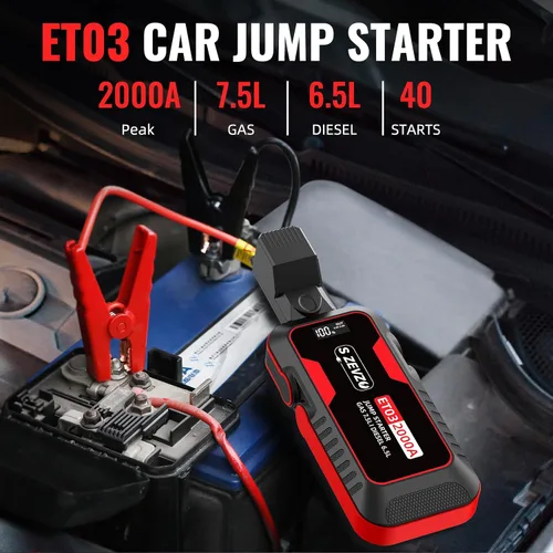 Miniatura 2 de S ZEVZO ET03 Arrancador de Coche 2000A, Paquete de Batería de Arranque para hasta 7.5 L de Gas y 6.5 L de Diésel, Caja de Arranque Portátil de 12V