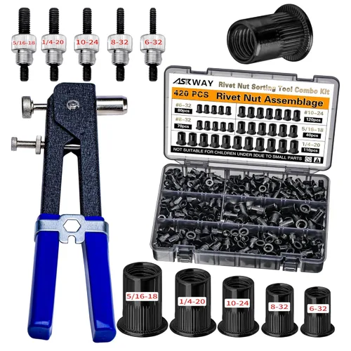 Miniatura 8 de SAE Herramienta de tuerca remachadora 420 piezas de acero al carbono imperial Kit de herramientas de tuerca de remache