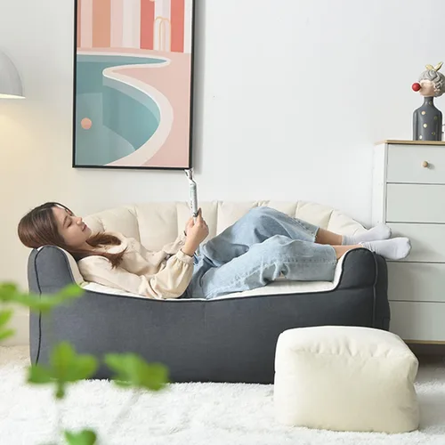 Miniatura 7 de (Sin relleno) Puf sin frijoles para adultos, sofá de dos asientos, tumbona, muebles para interiores y exteriores, color beige