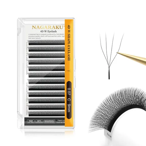 Miniatura 278 de NAGARAKU Extensiones de pestañas Double Tips 4D W, suministros con puntas dobles, gruesas con rizado D de 0.07 mm, bandeja mixta 8-15 mm, 0.07-D