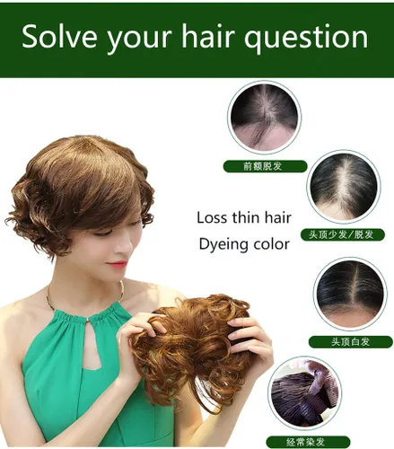 Miniatura 3 de RemeeHi Postizos en mono cabeza vuelta Remy cabello humano ondulado clip en la parte superior o Toupee Wiglet para pérdida adelgazamiento pelo