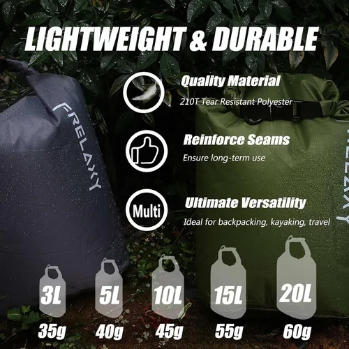 Miniatura 5 de Frelaxy Bolsa seca de 3 unidades/5 unidades, saco seco ultraligero, bolsas para exteriores que mantienen el equipo seco para senderismo, mochileros