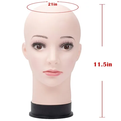 Miniatura 3 de BHD BEAUTY Cabeza de maniquí calva beige femenino profesional cosmetología para hacer pelucas, pelucas de exhibición, gafas, pelos con pasadores