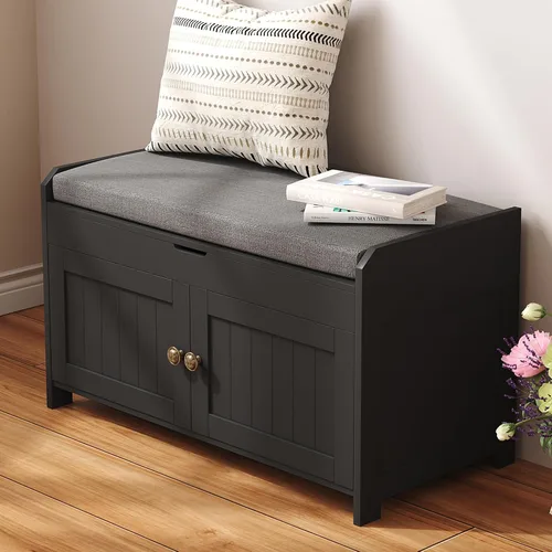 Miniatura 4 de HOMEFORT Banco para Zapatos de 30" con Almacenamiento de Tapa Elevable, Banco de Entrada con Asiento Acolchado, Banco de Madera para Pie de Cama