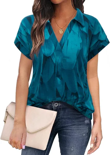 Bulouts - Camisas tipo polo de manga corta para mujer, cuello en V, estilo casual, para negocios