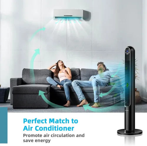 Miniatura 4 de COSTWAY Ventilador de torre, ventilador oscilante portátil de 42 pulgadas de 80 grados con control remoto, 3 modos de viento, panel de control