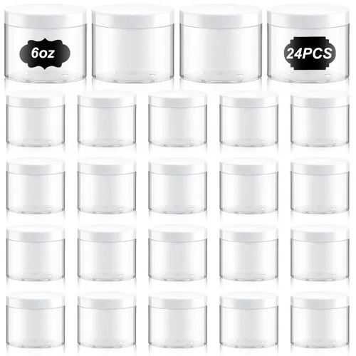 Miniatura 47 de Dandat 24 piezas 8 oz tarro de plástico con tapa y etiqueta recargable, contenedor redondo transparente vacío con muestras cosméticas PET blancas