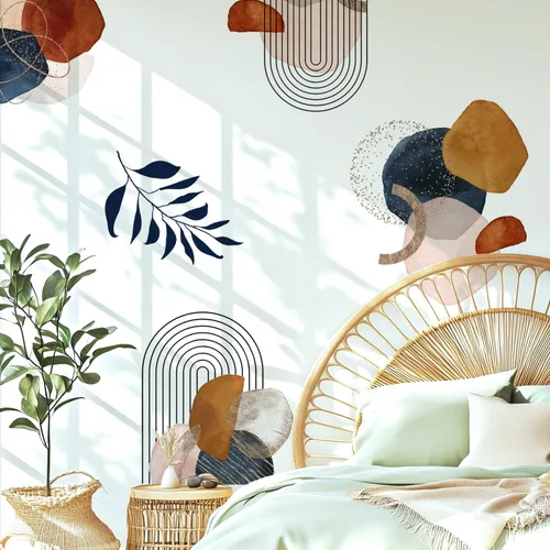Miniatura 15 de Calcomanías de Pared Bohemias de Mediados de Siglo Modernas Despegar y Pegar, Pegatinas de Vinilo de Pared de Arcos Grandes Sol, Hojas Plantas