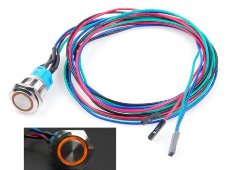 Miniatura 7 de Interruptor de chasis de 0.472 in con botón de metal con cable de extensión de 3.3 pies, anillo de símbolo de interruptor azul, adecuado