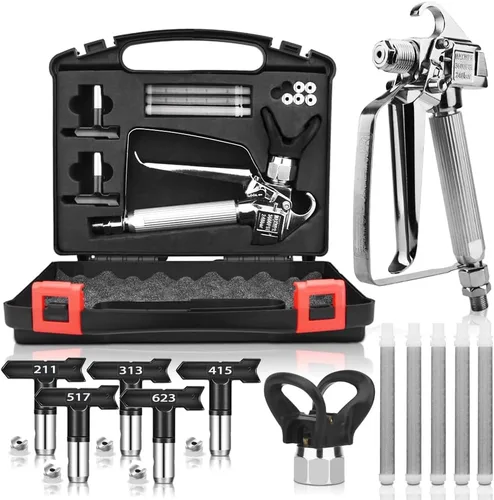 Kit de pistola pulverizadora de pintura sin aire con protector de punta y 5 puntas, pistola pulverizadora de pintura sin aire de 3600 PSI y 5 piezas