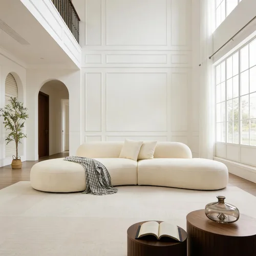 Miniatura 5 de Sofá curvado de lujo de 135.4 pulgadas, moderno sofá beige tapizado, cómodos sofás Boucle tapizados de gran tamaño con diván, sofás seccionales