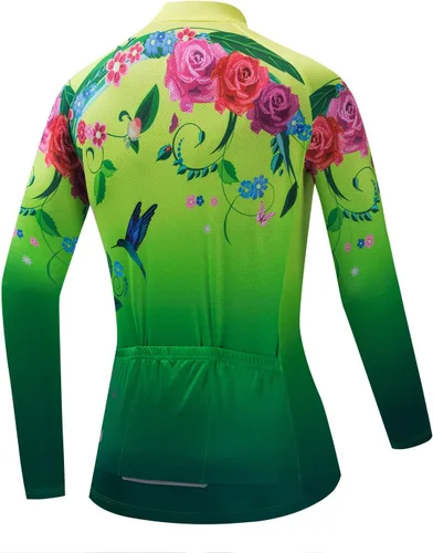 Miniatura 2 de Hotlion Camiseta de ciclismo para mujer, manga larga, con tres bolsillos