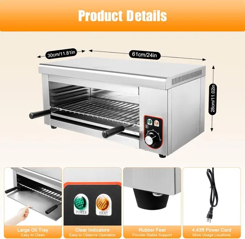 Miniatura 2 de Horno eléctrico de una sola pared, horno tostador de convección de 1500 W, capacidad media, hornear, asar, freír al aire, tostar, mantener el calor