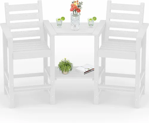 Miniatura 12 de PLUUV Juego de 2 sillas Adirondack altas, sillas Adirondack de altura de barra para balcón de polietileno HDPE resistente a todo clima con bandejas