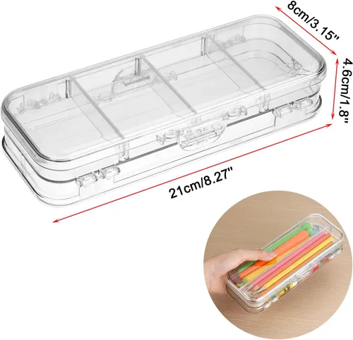 Miniatura 5 de BTSKY Caja de lápices de doble cubierta, caja de plástico transparente con 4 reglas extraíbles, espaciadores divisores, cajas de utilidad