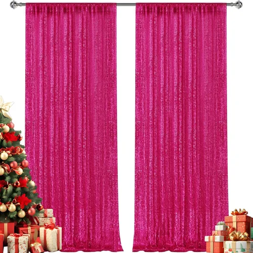 Miniatura 67 de 2 paneles de cortinas de fondo de lentejuelas verdes de 8 pies, cortinas de fondo de fotografía con purpurina para decoración de Navidad, boda