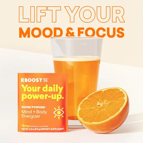 Miniatura 8 de EBOOST Super Powder - Mezcla de bebida – naranja de 0.2 onzas, paquete de 20 electrolitos energizantes de hidratación, 13 vitaminas y minerales, 110