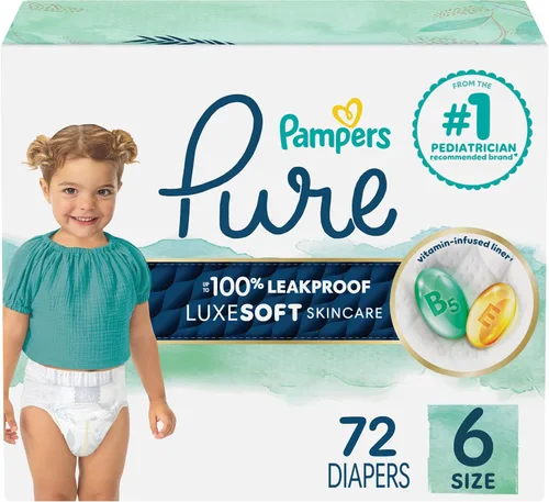 Miniatura 24 de Pañales para recién nacido/talla 1 (8-14 libras), 35 unidades – Pampers Pure Protection desechables para bebé, protección hipoalergénica y sin