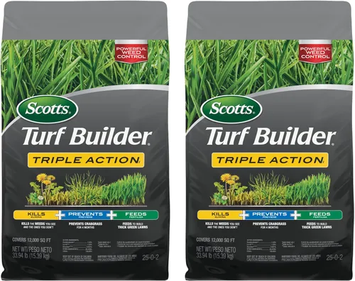 Miniatura 17 de Scotts Turf Builder Triple Action1, combinación de control de malezas, prevención de malezas y fertilizante, 25-0-2, 5,000 pies cuadrados, 14.10