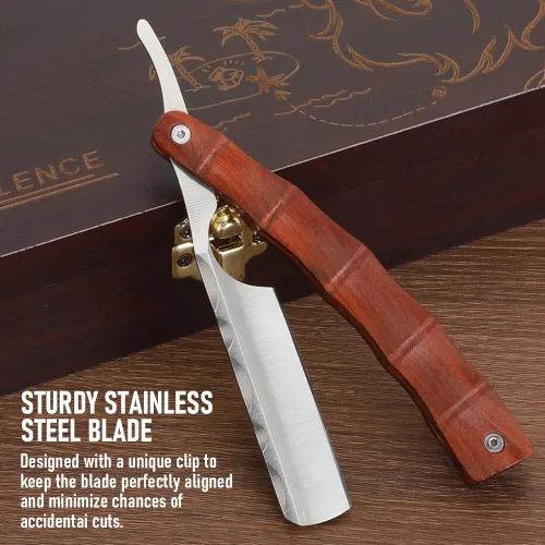 Miniatura 3 de Kit profesional de afeitar de hoja recta con Strop, afeitadora afilada de acero inoxidable con borde recto, maquinilla de afeitar de peluquería