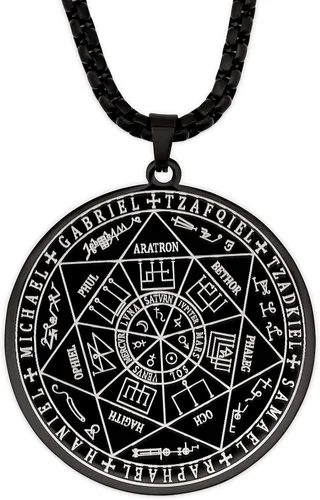 HAQUIL Stainless Steel Seal of The Seven Archangels Medallion Pendant Necklace, Box Chain, Jewelry Gift for Men and Women