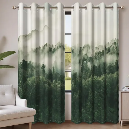 Miniatura 87 de AWERT Cortinas opacas para dormitorio, árbol negro con niebla, naturaleza, amanecer, bosque, 2 paneles para sala de estar, bloqueo de calor, 21 x 45