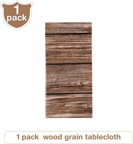 Miniatura 2 de Tatuo Paquete de 1 mantel de plástico rústico de grano de madera natural para mesa rectangular, decoración de mantel estilo rústico para cumpleaños