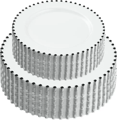 Miniatura 10 de Plasticpro - Juego de platos combinados de 32 piezas de plástico para cena, platos desechables de plástico elegantes y resistentes para fiestas de 7