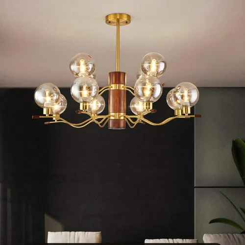 Miniatura 6 de Genérico Araña moderna, Candelabros industriales de cristal de madera con tirada en V, lámpara de casa de campo, semi empotrada, metal contemporáneo