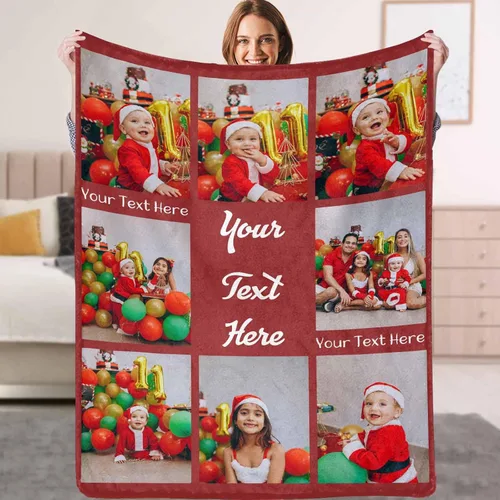 Miniatura 18 de YESCUSTOM Manta personalizada con texto fotográfico, manta personalizada con mis propias imágenes para Navidad, familia, mamá, papá, perro