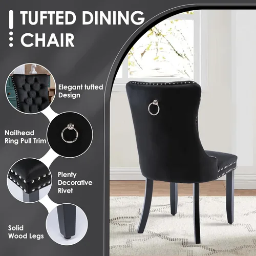 Miniatura 4 de Mesa de comedor redonda de 47 pulgadas para juego de mesa de cocina rústica de 6,7 piezas, mesa de comedor de granja, sillas negras de alta gama