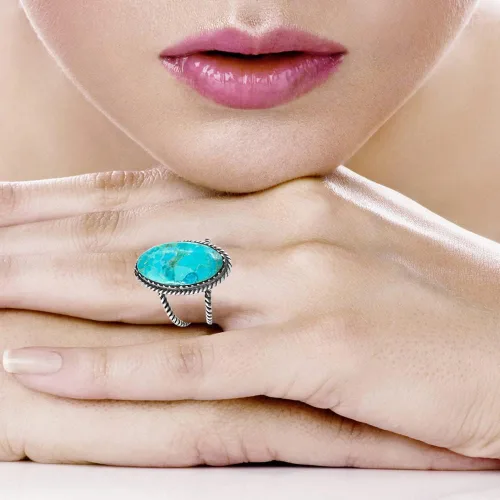 Miniatura 2 de Anillo turquesa de plata de ley 925 con piedras preciosas genuinas tamaño 6 a 11 (elige color)