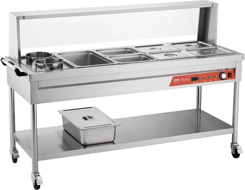 Miniatura 12 de VEVOR Calentador de Alimentos Eléctrico Comercial, 7 Bandejas + 2 Ollas Mesa de Vapor, 1800W Calentador de Alimentos Profesional para Buffet