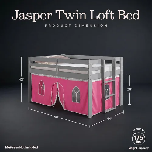 Miniatura 2 de Alaterre Furniture Jasper - Cama tipo loft tamaño individual, marco gris paloma y fondo rosa/blanco Gris (Dove Gray)
