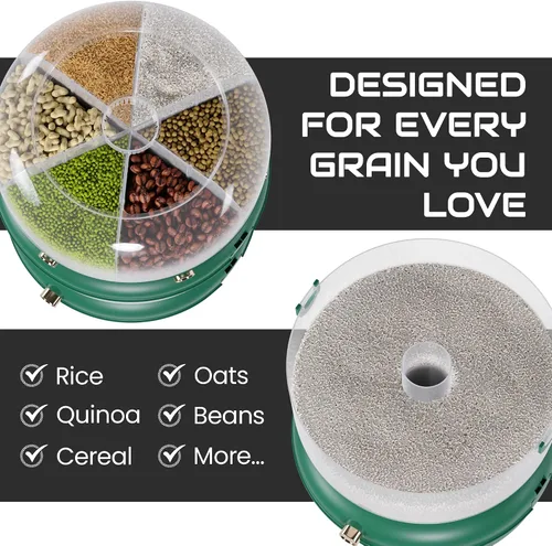 Miniatura 4 de Dispensador de arroz y granos múltiples: almacenamiento de alimentos giratorio 3 en 1 hermético con colador, soporta hasta 22 libras