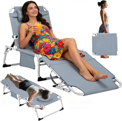 Miniatura 9 de Silla de bronceado resistente 3 en 1 con orificio para la cara, ajustable de 5 posiciones, sillas tumbonas plegables portátiles que se reclinan