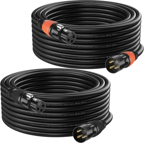 Miniatura 12 de Cable DMX de 10 pies, paquete de 6 cables flexibles XLR chapados en oro de 3 pines macho a hembra, compatible con micrófono, luz de escenario