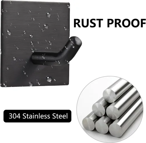 Miniatura 5 de FOMANSH Ganchos adhesivos resistentes, ganchos adhesivos para pegar en la pared, soporte fuerte de acero inoxidable, ganchos autoadhesivos para Negro