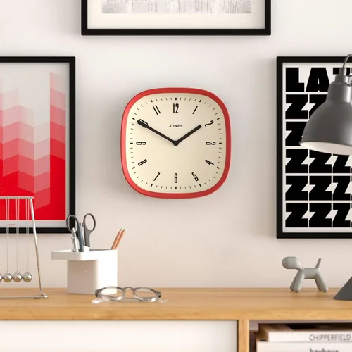 Miniatura 3 de JONES CLOCKS® Reloj de pared Marvel Reloj cuadrado redondo retro 10 pulgadas Rojo Aspecto de diseñador genial para cocina, sala de estar u