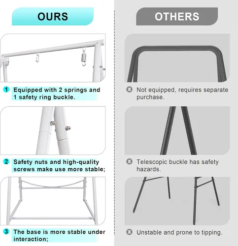 Miniatura 6 de YOXIFOC Base reforzada y soporte de hamaca de estructura triangular con 2 cestas de almacenamiento, soporte de columpio con 3 ganchos para la Blanco