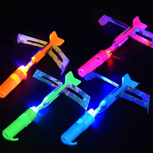 Miniatura 4 de JX Rocket Slingshot - Juguetes voladores con luces LED, 12 helicópteros de flecha LED + 12 lanzadores, juego de verano al aire libre, juguete