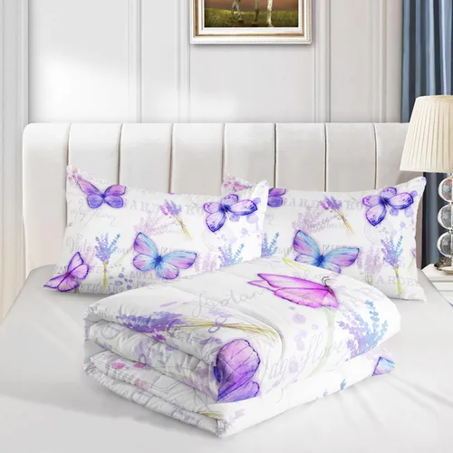 Miniatura 6 de Juego de edredón de mariposa tamaño individual para niñas, niños y adultos, juego de ropa de cama con patrón de flores de lavanda, juego de cama