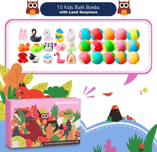 Miniatura 2 de Jungle Adventure - Bombas de baño para niños, 15 bombas de baño perfumadas con juguetes sorpresa de animales terrestres en el interior, colorido