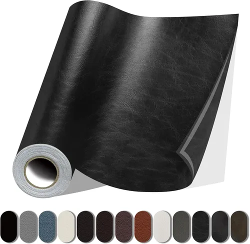 Miniatura 23 de Parche de reparación de cuero, autoadhesivo de 17 x 79 pulgadas, cinta de parche de vinilo grande para sofás, muebles, asientos de automóvil, Negro