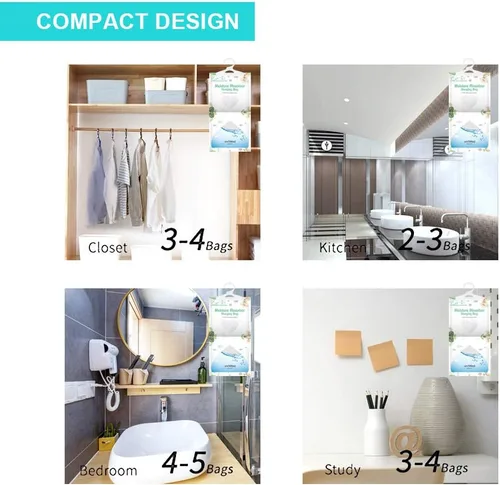 Miniatura 6 de CANAGER Absorbedor de humedad colgante, bolsas deshumidificadoras colgantes para armario, dormitorio y cocina, sin fragancia, 5 paquetes, absorben