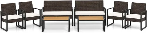 Miniatura 10 de Tangkula Juego de muebles de patio de 4 piezas, juego de conversación de ratán para exteriores con sillas acolchadas y mesa de centro de plástico