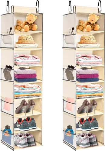Miniatura 11 de Organizador de zapatos colgante de gran tamaño con 8 estantes, organizador colgante de armario con 8 bolsillos laterales, estantes colgantes más